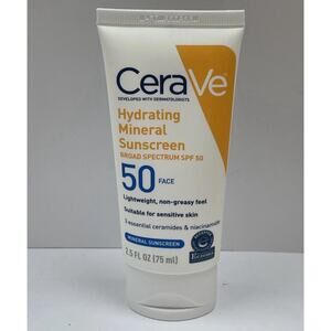 CeraVe Hydrating Face Mineral Sunscreen SPF 50, 2.5 fl oz, Exp: 12/27